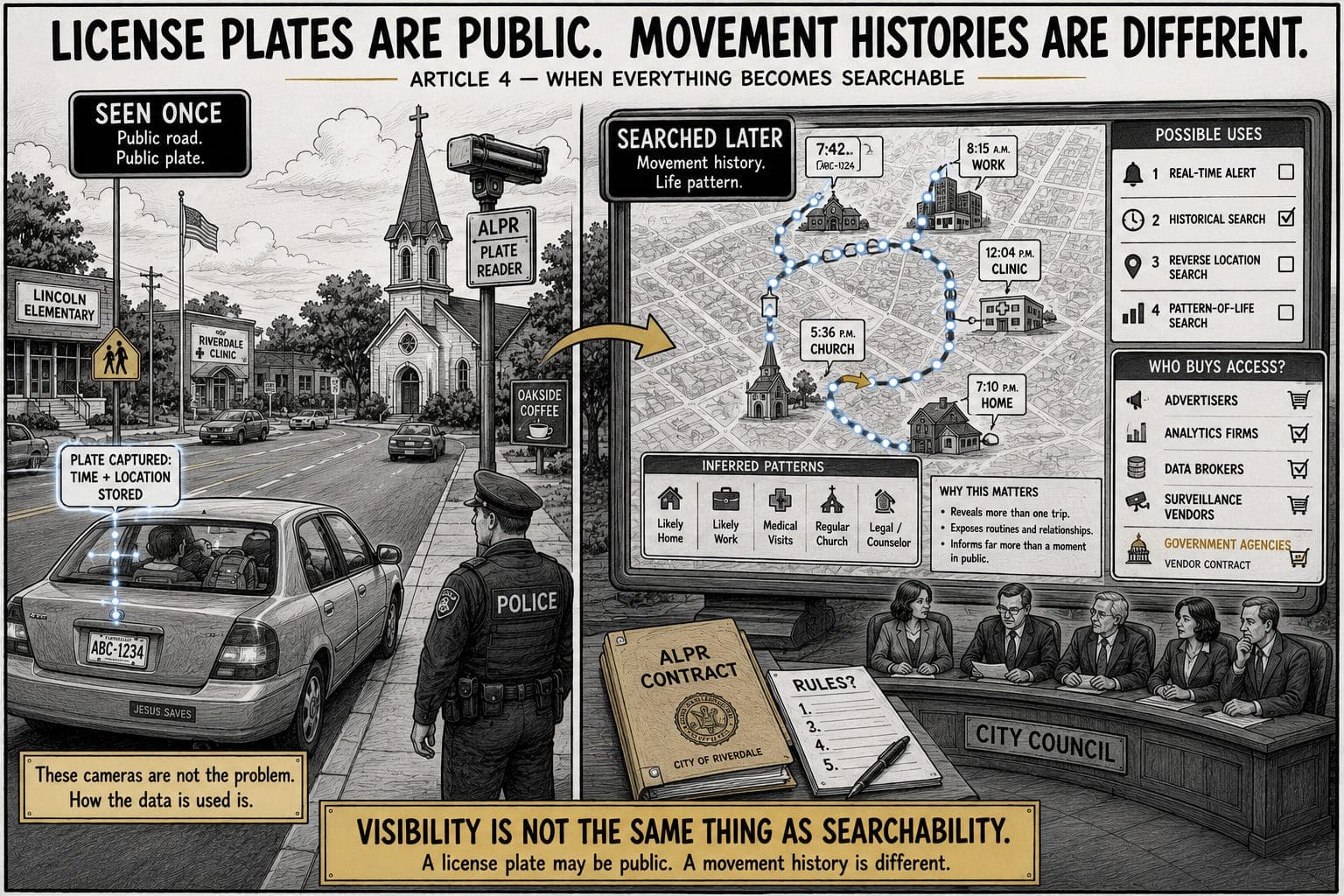 License plates are public. Movement histories are different. artwork